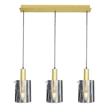 Candeeiro suspenso ARCADIA 3xE27/60W/230V dourado/fumado
