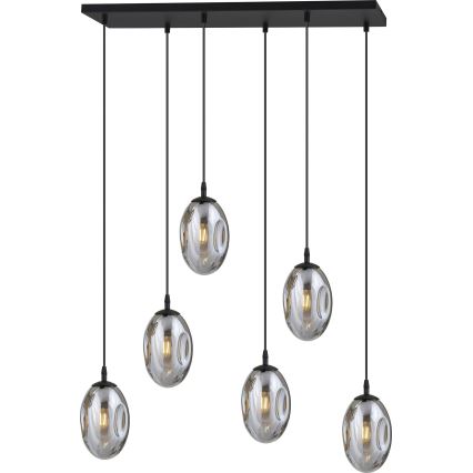 Candeeiro suspenso ASTRAL 6xE14/10W/230V preto/fumado