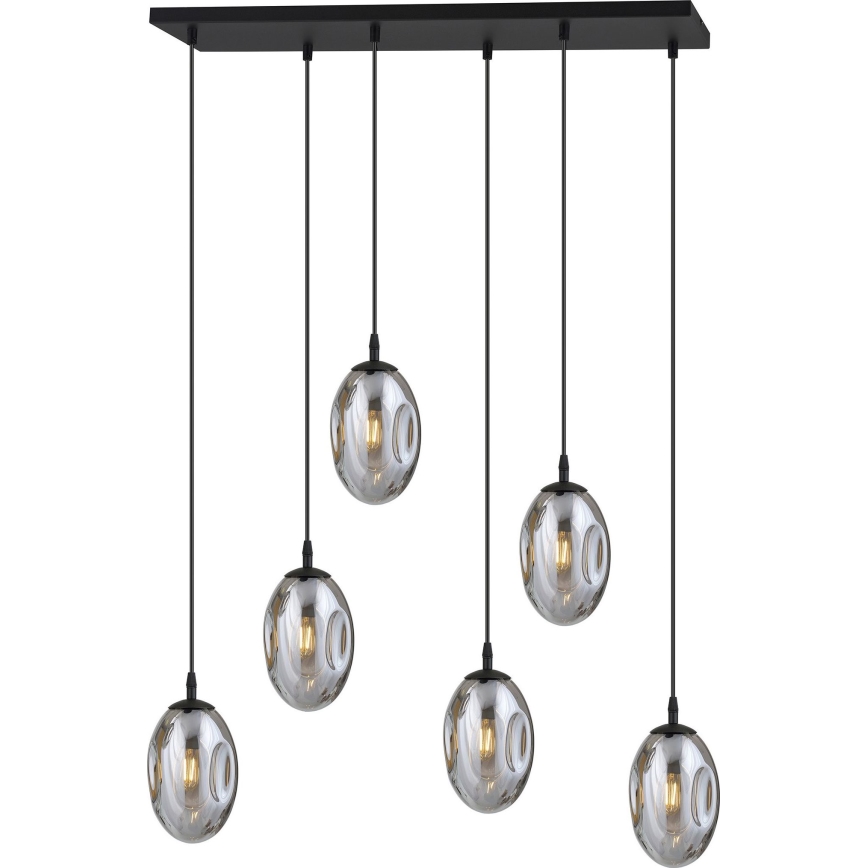 Candeeiro suspenso ASTRAL 6xE14/10W/230V preto/fumado