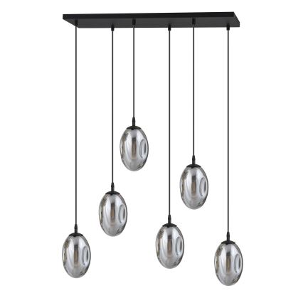 Candeeiro suspenso ASTRAL 6xE14/10W/230V preto/fumado