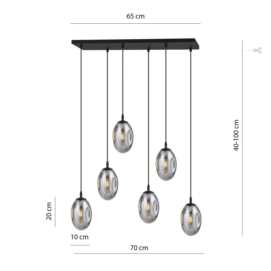 Candeeiro suspenso ASTRAL 6xE14/10W/230V preto/fumado