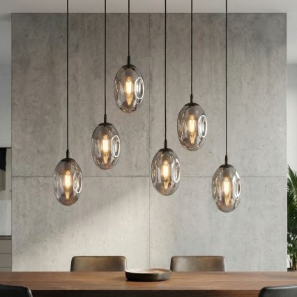 Candeeiro suspenso ASTRAL 6xE14/10W/230V preto/fumado