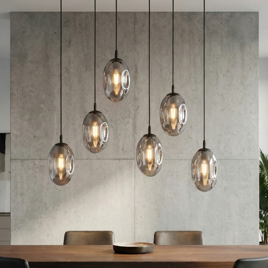 Candeeiro suspenso ASTRAL 6xE14/10W/230V preto/fumado