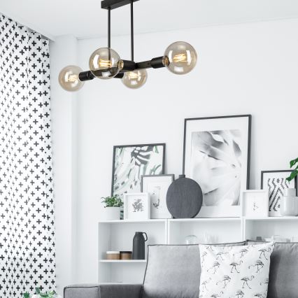 Candeeiro suspenso ASTRID 4xE27/60W/230V preto