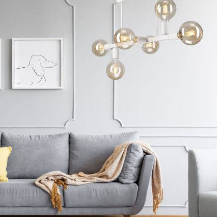 Candeeiro suspenso ASTRID 6xE27/60W/230V branco