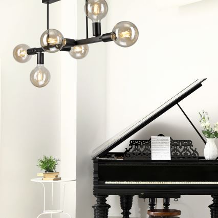 Candeeiro suspenso ASTRID 6xE27/60W/230V preto