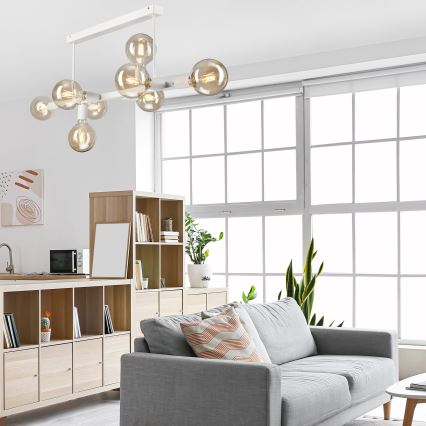 Candeeiro suspenso ASTRID 8xE27/60W/230V branco