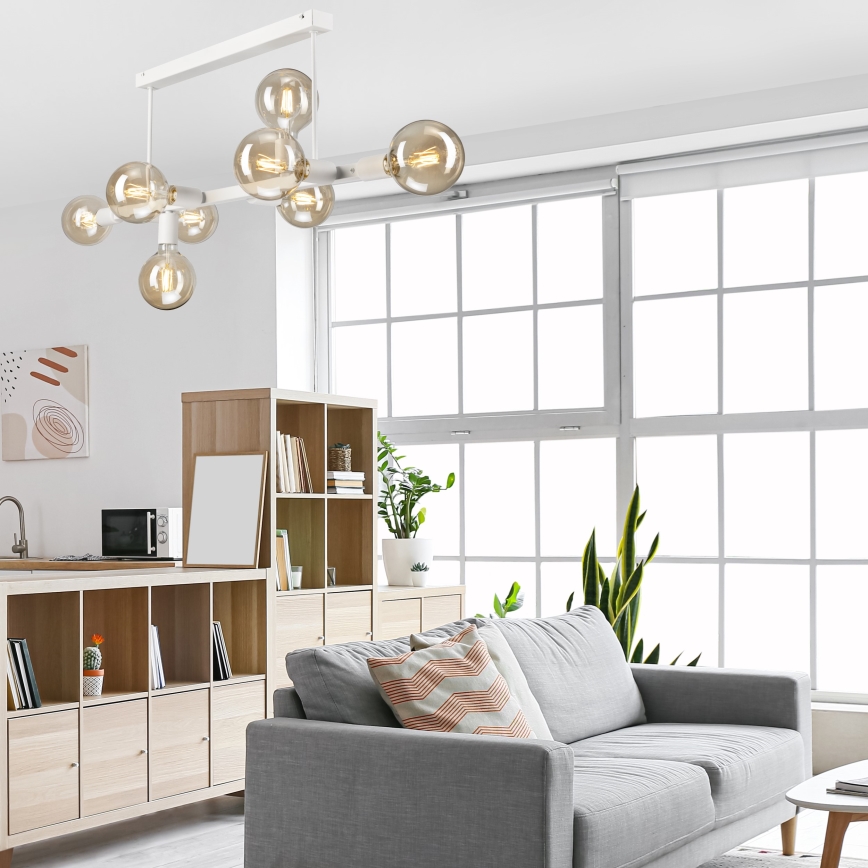 Candeeiro suspenso ASTRID 8xE27/60W/230V branco