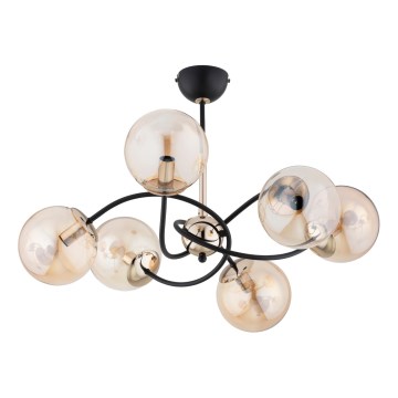 Candeeiro suspenso AURORA 6xE14/10W/230V preto/dourado