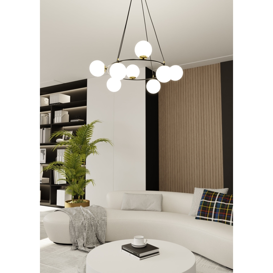 Candeeiro suspenso AZURA 8xE14/10W/230V preto/branco