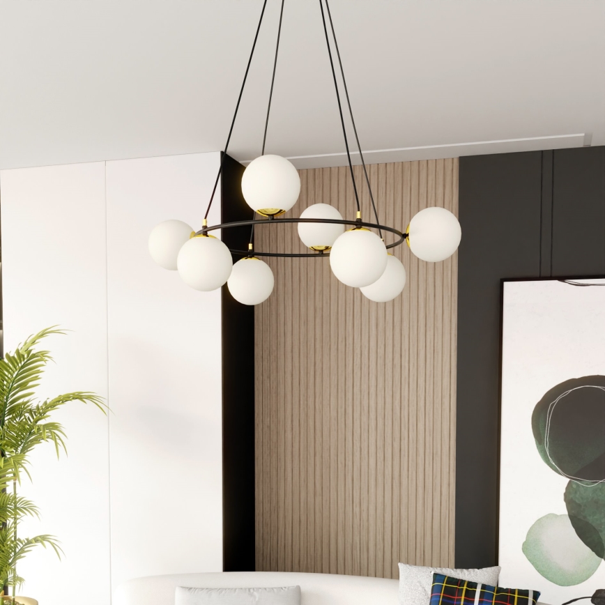 Candeeiro suspenso AZURA 8xE14/10W/230V preto/branco