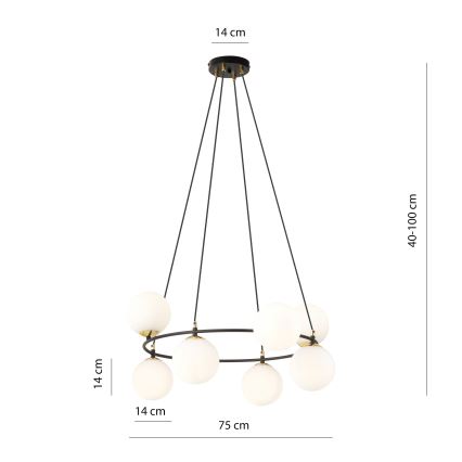 Candeeiro suspenso AZURA 8xE14/10W/230V preto/branco