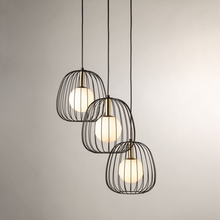 Candeeiro suspenso BELL 3xG9/12W/230V preto/dourado