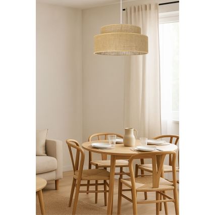 Candeeiro suspenso BOHO 1xE27/60W/230V diâmetro 40 cm bege