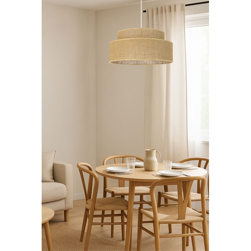 Candeeiro suspenso BOHO 1xE27/60W/230V diâmetro 40 cm bege