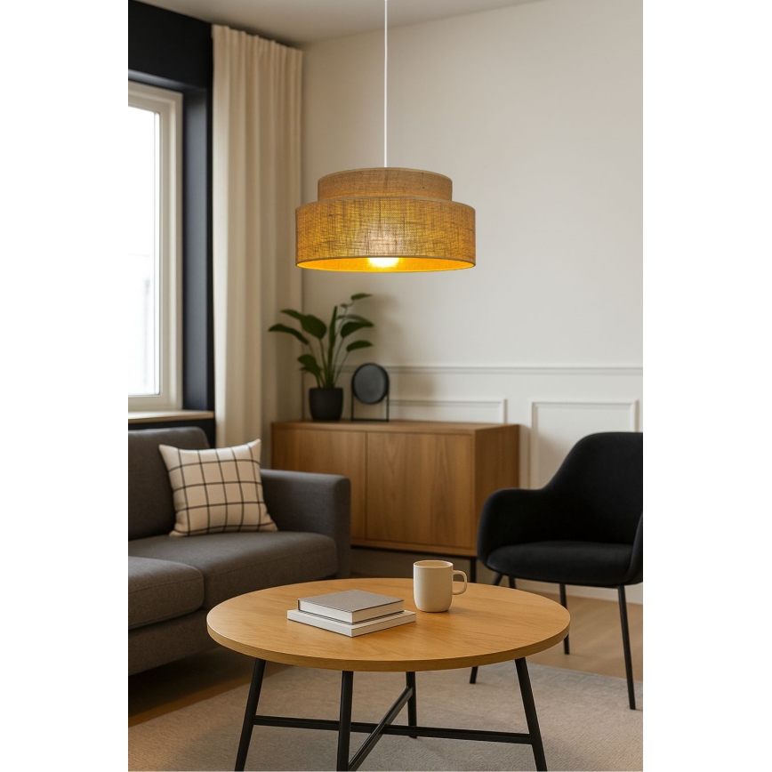 Candeeiro suspenso BOHO 1xE27/60W/230V diâmetro 40 cm bege