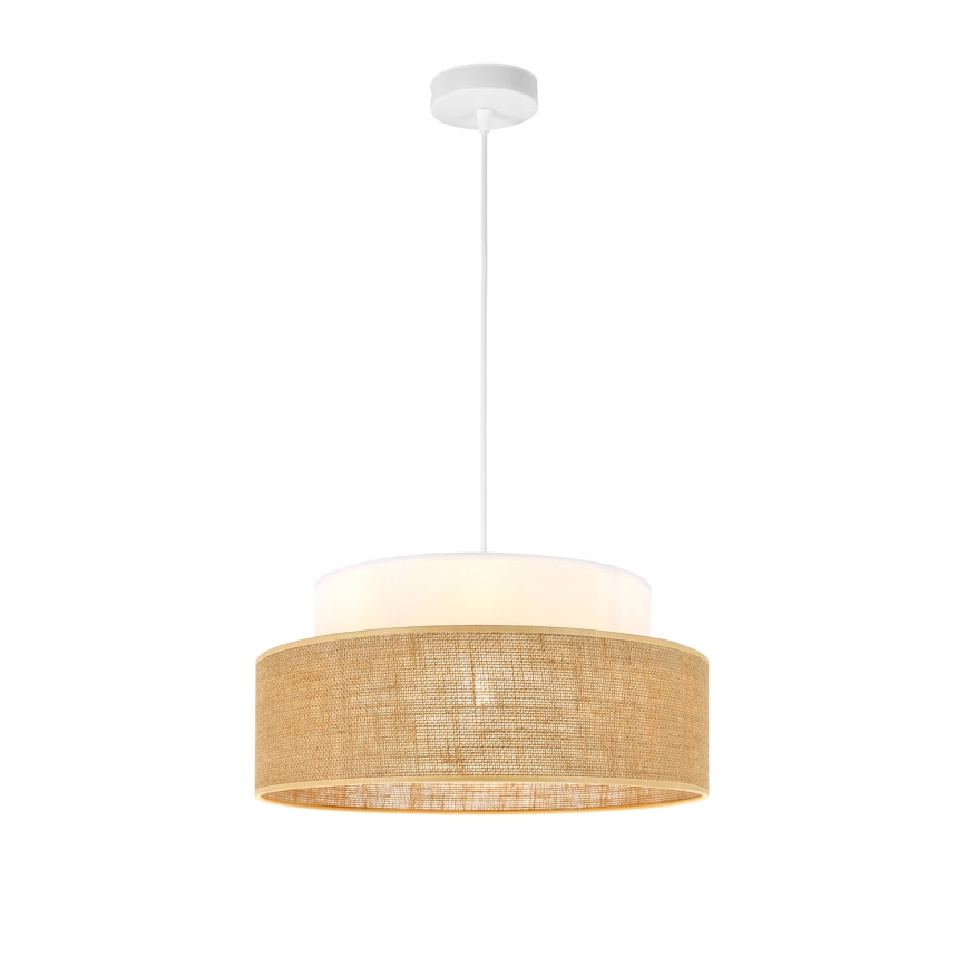 Candeeiro suspenso BOHO 1xE27/60W/230V diâmetro 40 cm branco/bege