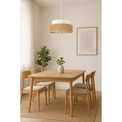 Candeeiro suspenso BOHO 1xE27/60W/230V diâmetro 40 cm branco/bege