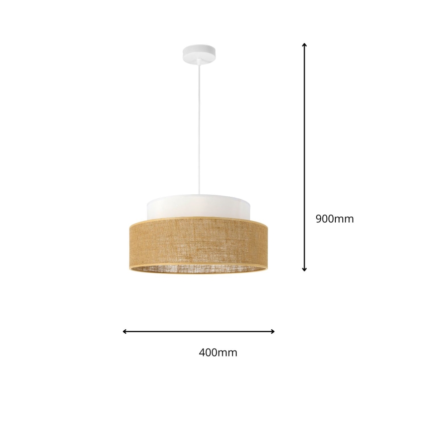 Candeeiro suspenso BOHO 1xE27/60W/230V diâmetro 40 cm branco/bege