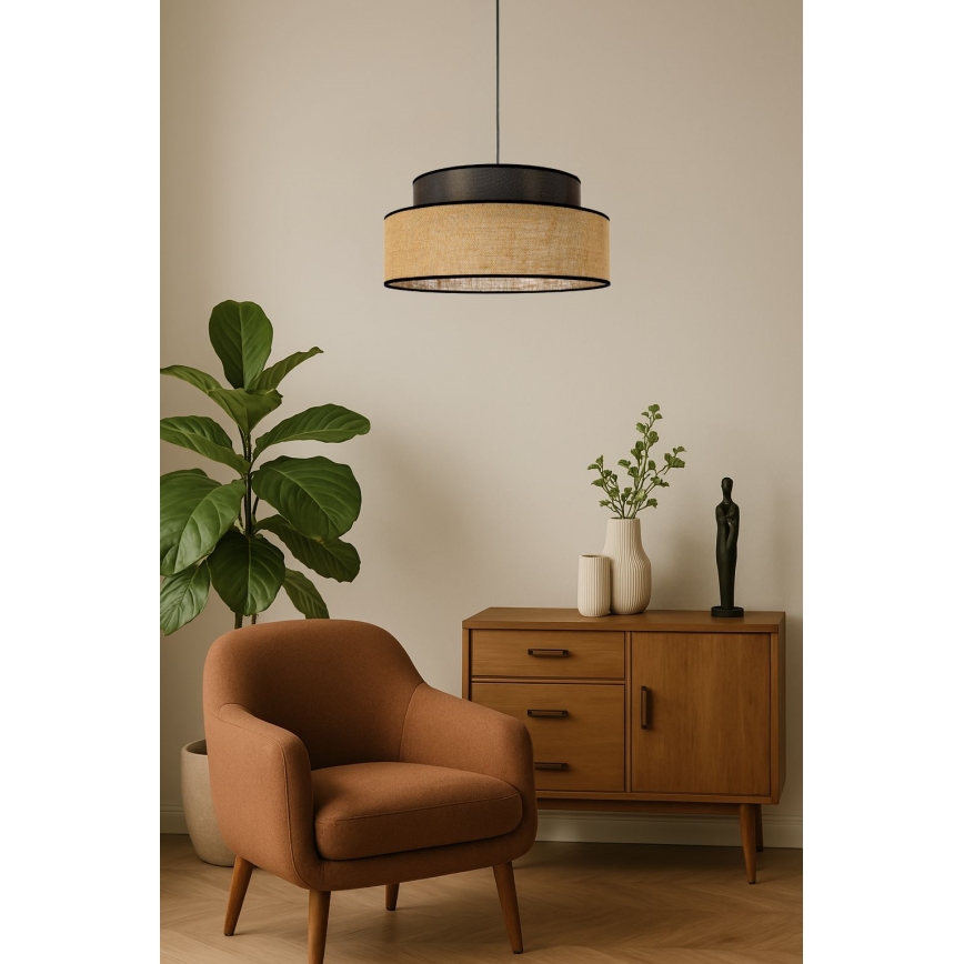Candeeiro suspenso BOHO 1xE27/60W/230V diâmetro 40 cm castanho/bege