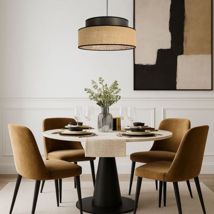 Candeeiro suspenso BOHO 1xE27/60W/230V diâmetro 40 cm castanho/bege