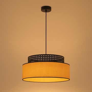 Candeeiro suspenso BOHO 1xE27/60W/230V diâmetro 40 cm preto/vime