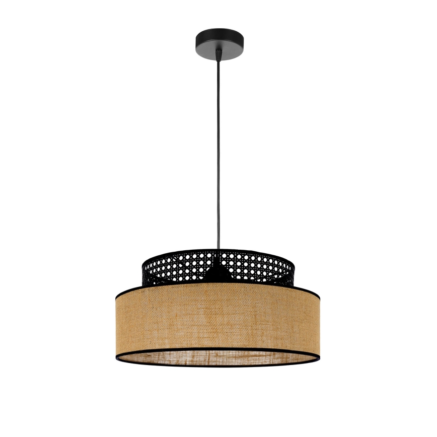 Candeeiro suspenso BOHO 1xE27/60W/230V diâmetro 40 cm preto/vime