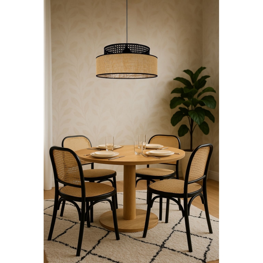 Candeeiro suspenso BOHO 1xE27/60W/230V diâmetro 40 cm preto/vime