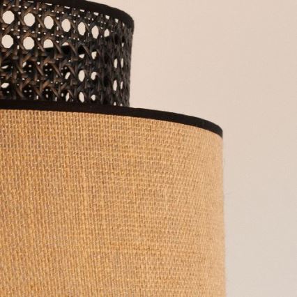 Candeeiro suspenso BOHO 1xE27/60W/230V diâmetro 40 cm preto/vime