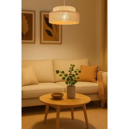 Candeeiro suspenso BOHO 1xE27/60W/230V diâmetro 40 cm vime
