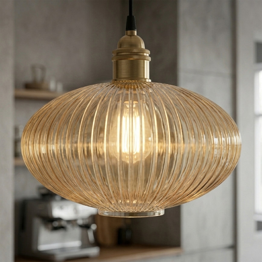 Candeeiro suspenso com cabo MILOU 1xE27/15W/230V dourado/bege fumê