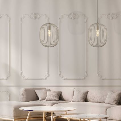 Candeeiro suspenso com cabo OVELLA 1xE27/15W/230V, diâmetro 34 cm, cor creme