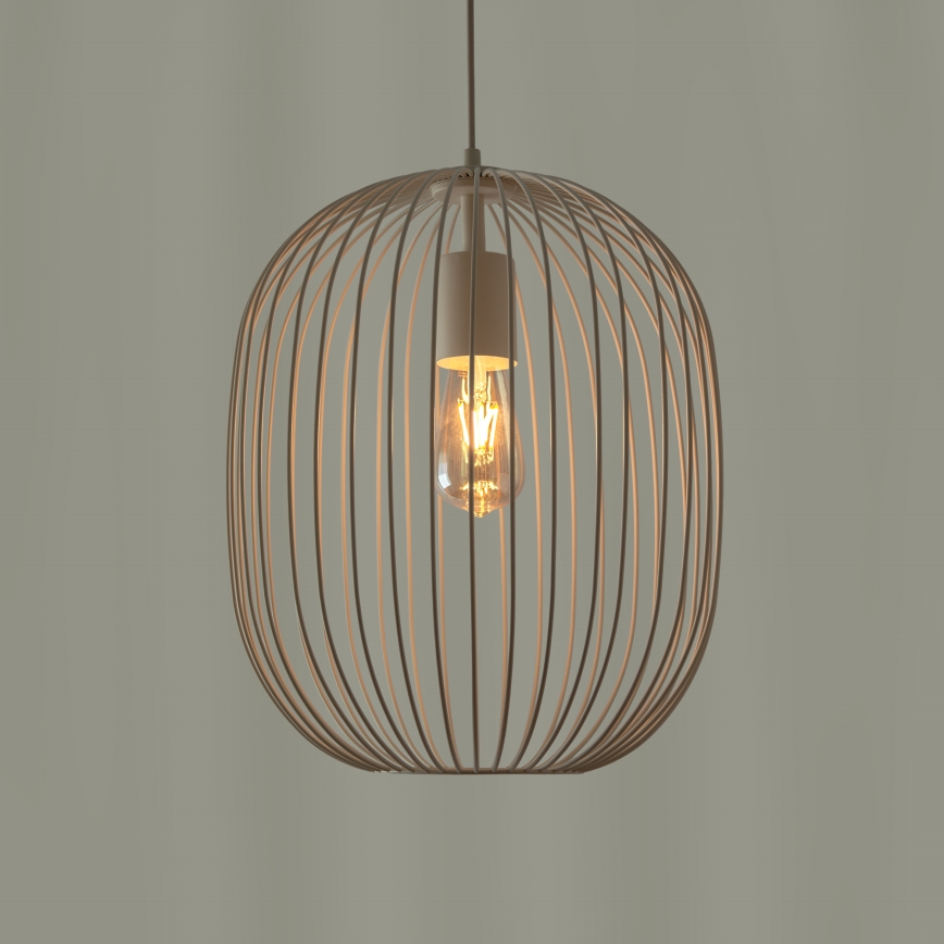 Candeeiro suspenso com cabo OVELLA 1xE27/15W/230V, diâmetro 34 cm, cor creme