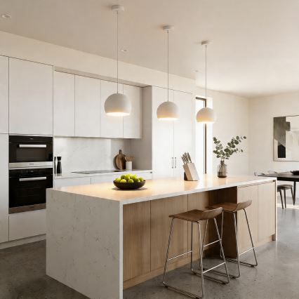 Candeeiro suspenso com cabo SOOL 1xE27/15W/230V Ø 27 cm branco