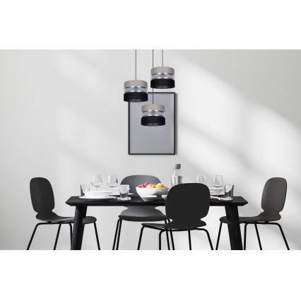 Candeeiro suspenso CORAL 3xE27/60W/230V preto/cinzento/cromado mate diâmetro 45 cm