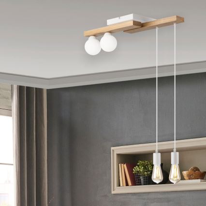 Candeeiro suspenso CORTINA 2xE27/15W/230V + 2xG9/5W/230V branco/carvalho