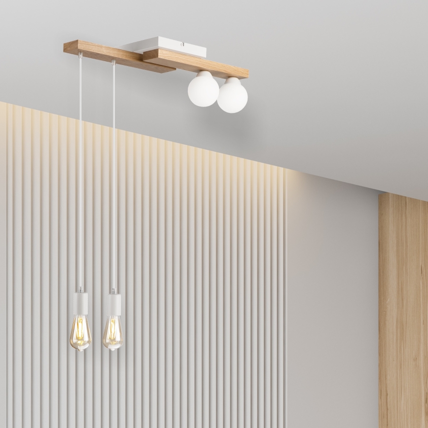 Candeeiro suspenso CORTINA 2xE27/15W/230V + 2xG9/5W/230V branco/carvalho