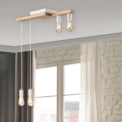 Candeeiro suspenso CORTINA 4xE27/15W/230V branco/carvalho