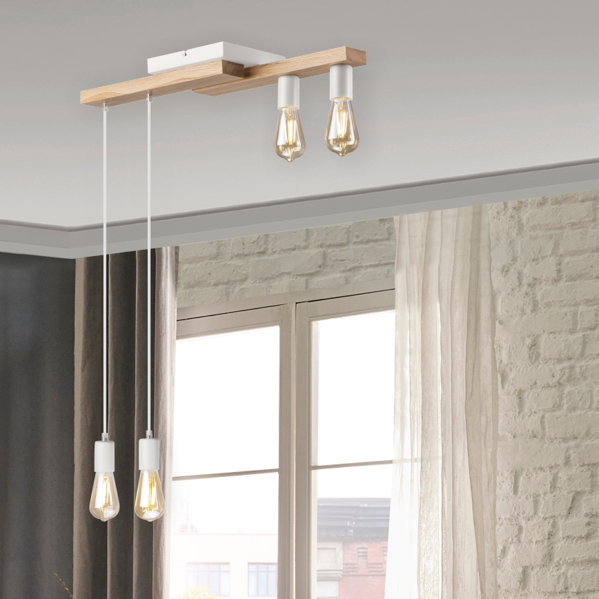 Candeeiro suspenso CORTINA 4xE27/15W/230V branco/carvalho