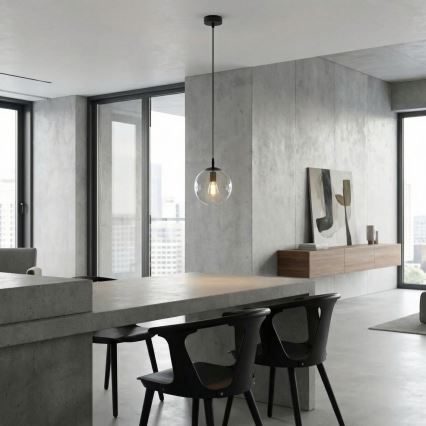 Candeeiro suspenso COSMO 1xE14/10W/230V diâmetro 14 cm preto/transparente