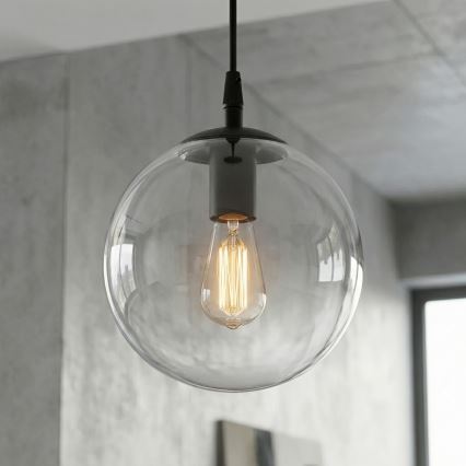 Candeeiro suspenso COSMO 1xE14/10W/230V diâmetro 14 cm preto/transparente