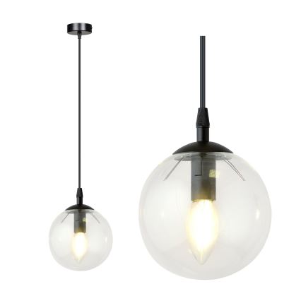 Candeeiro suspenso COSMO 1xE14/10W/230V diâmetro 14 cm preto/transparente