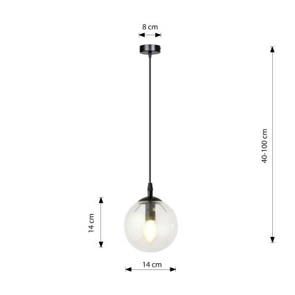Candeeiro suspenso COSMO 1xE14/10W/230V diâmetro 14 cm preto/transparente
