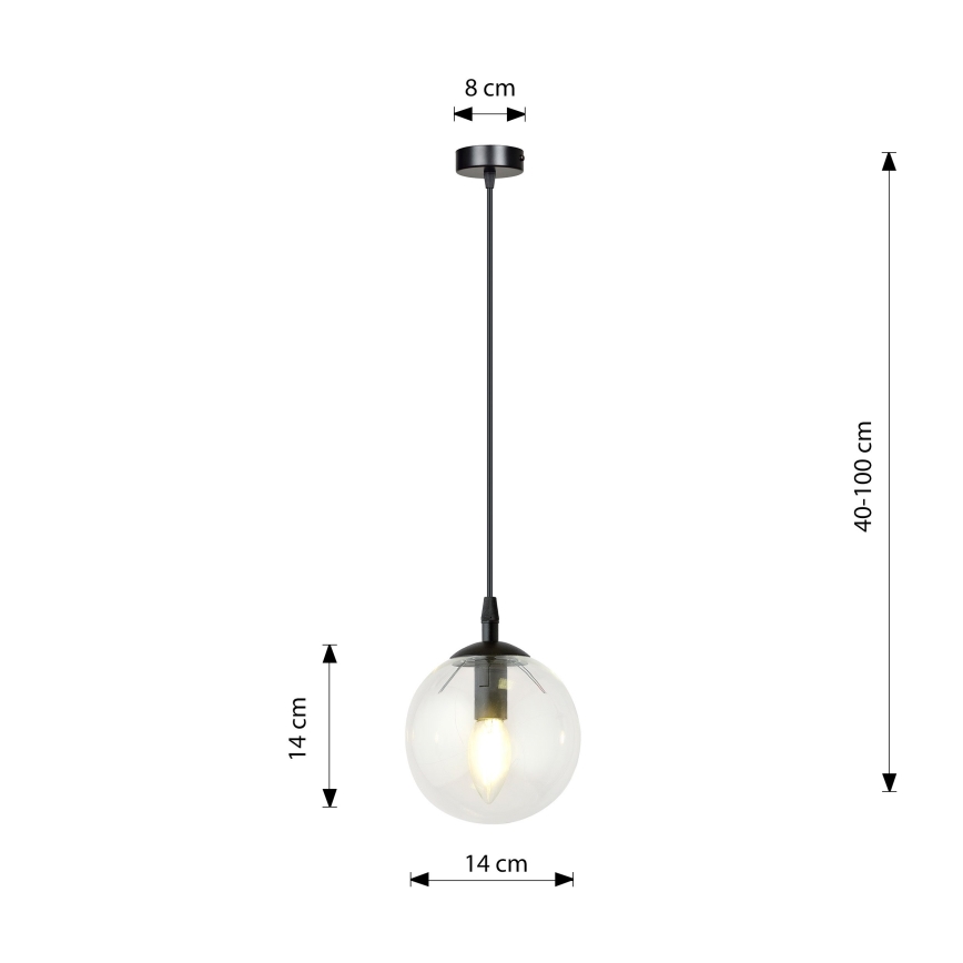 Candeeiro suspenso COSMO 1xE14/10W/230V diâmetro 14 cm preto/transparente