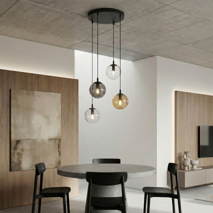 Candeeiro suspenso COSMO 4xE14/10W/230V diâmetro 40 cm preto/cinzento/bege/transparente