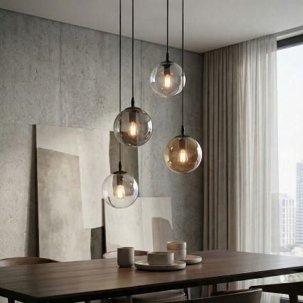 Candeeiro suspenso COSMO 4xE14/10W/230V diâmetro 40 cm preto/cinzento/bege/transparente