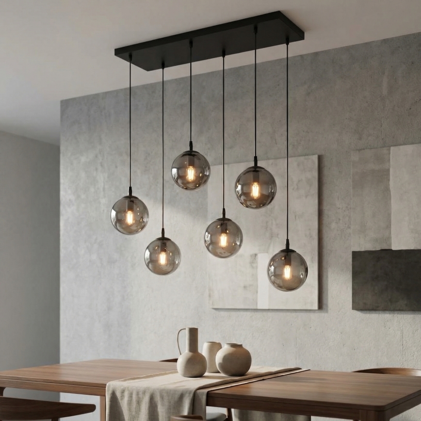 Candeeiro suspenso COSMO 6xE14/10W/230V preto/cinzento