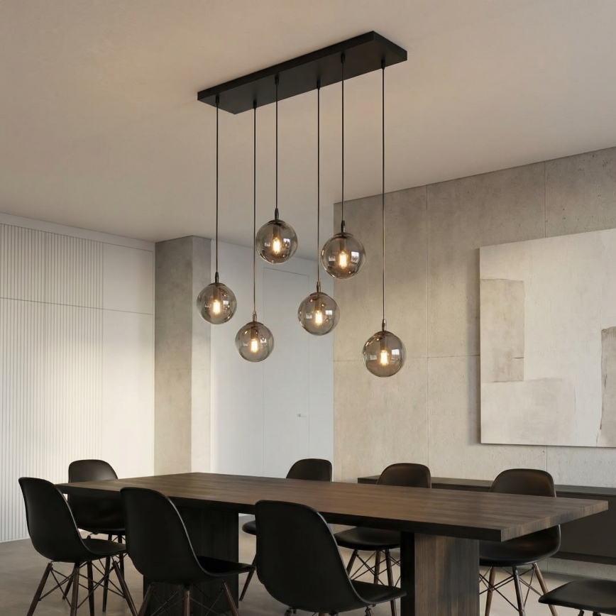 Candeeiro suspenso COSMO 6xE14/10W/230V preto/cinzento