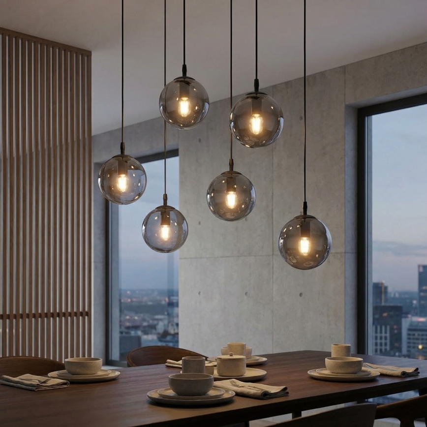 Candeeiro suspenso COSMO 6xE14/10W/230V preto/cinzento