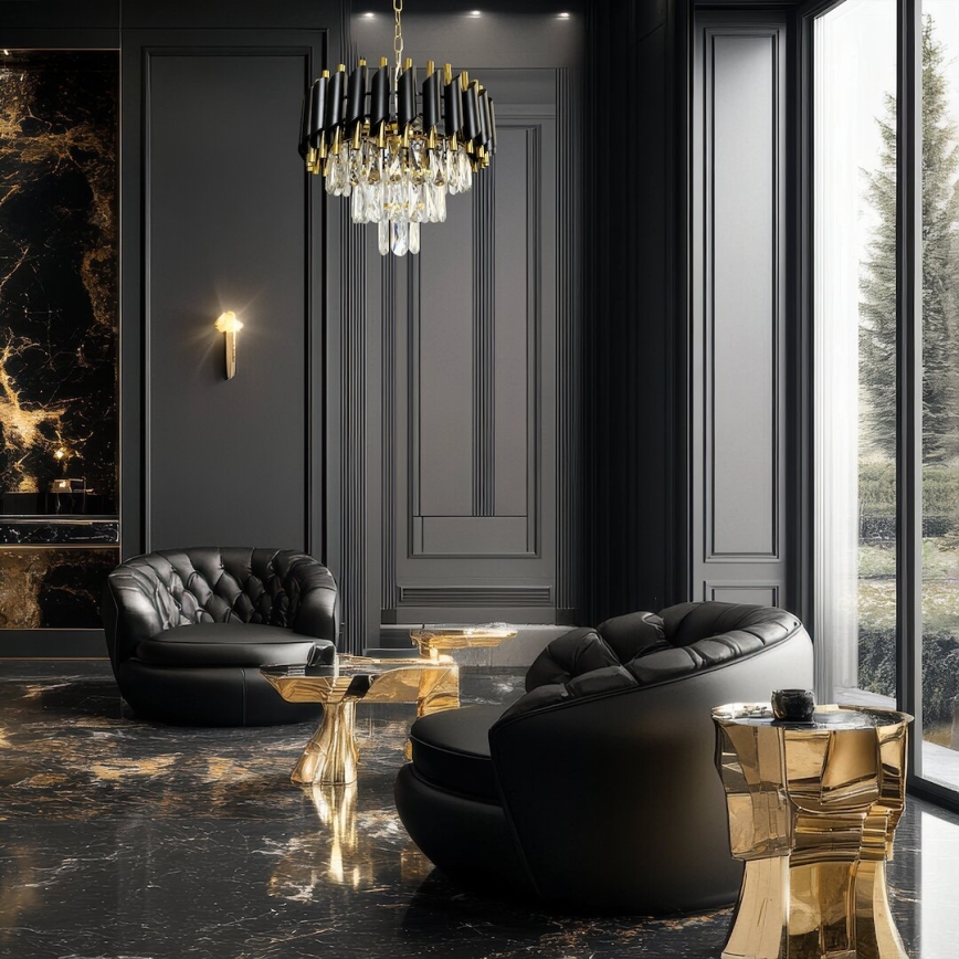 Candeeiro suspenso CRISTAL 5xE14/40W/230V dourado/preto